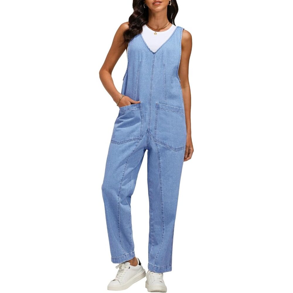 Jean Overalls for Women Sleeveless Denim Jumpsuit Blue Breeze